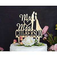 Wedding Cake Topper Personalized with Last Name and Handpainted in Metallic Gold