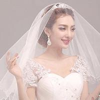 Wedding Veil One-tier Elbow Veils Pearl Trim Edge Tulle