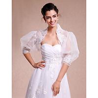 Wedding Wraps Shrugs 3/4-Length Sleeve Lace Organza White Wedding Party/Evening Casual Lace Open Front