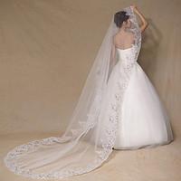 Wedding Veil One-tier Cathedral Veils Lace Applique Edge Tulle Lace