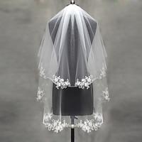 Wedding Veil Two-tier Blusher Veils Elbow Veils Fingertip Veils Lace Applique Edge Pearl Trim Edge Tulle