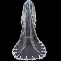 Wedding Veil One-tier Cathedral Veils Lace Applique Edge 196.85 in (500cm) Tulle WhiteA-line, Ball Gown, Princess, Sheath/ Column, 