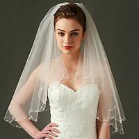 Wedding Veil Two-tier Elbow Veils Beaded Edge / Scalloped Edge