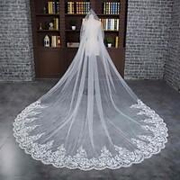 wedding veil one tier cathedral veils lace applique edge scalloped edg ...