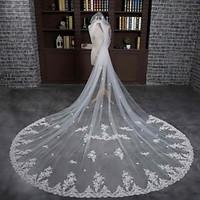 wedding veil one tier chapel veils lace applique edge tulle lace ivory