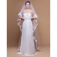 wedding veil one tier cathedral veils lace applique edge scalloped edg ...