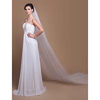 Wedding Veil Two-tier Cathedral Veils Cut Edge 129.92 in (330cm) Tulle White IvoryA-line, Ball Gown, Princess, Sheath/ Column, Trumpet/