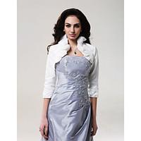 Wedding Wraps Coats/Jackets 3/4-Length Sleeve Taffeta Ivory Wedding High Neck Ruffles Open Front