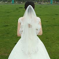 wedding veil two tier fingertip veils lace applique edge tulle white