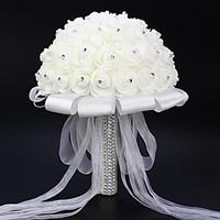 wedding flowers round roses bouquets wedding party evening satin elast ...