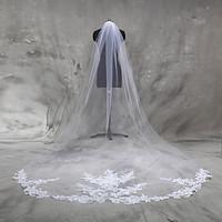 Wedding Veil One-tier Cathedral Veils Lace Applique Edge Tulle With Comb