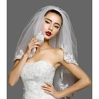 Wedding Veil Two-tier Blusher Veils Elbow Veils Lace Applique Edge Tulle Lace