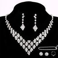 Wedding Party Crystal Pendant Necklace Jewelry Sets Ring Gift with 2 Pairs of Rhinestone Earrings for Wedding Dress
