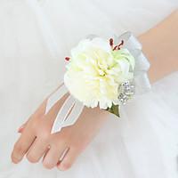 Wedding Flowers Free-form Lilies Peonies Wrist Corsages Wedding Party/ Evening Silver Satin