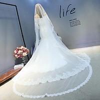 wedding veil one tier cathedral veils lace applique edge tulle lace