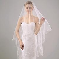 Wedding Veil One-tier Chapel Veils Lace Applique Edge Organza