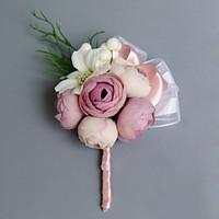 Wedding Flowers Free-form Roses Peonies Boutonnieres Wedding Party/ Evening Pink/Red/Peach/Purple Satin