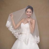 Wedding Veil One-tier Elbow Veils Fingertip Veils Lace Applique Edge Tulle Lace Ivory