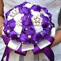 Wedding Flowers Round Roses Bouquets Wedding Party/ Evening Satin Silk Bead Rhinestone