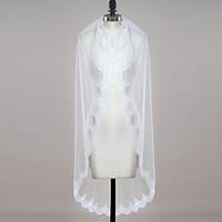 Wedding Veil One-tier Fingertip Veils Lace Applique Edge Scalloped Edge Tulle Lace