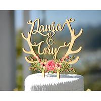 Wedding Cake Topper Printed with Floral Wreath and Personalized with Bride and Groom first Names