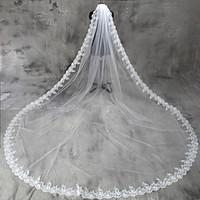 wedding veil one tier cathedral veils lace applique edge tulle