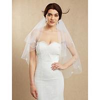 Wedding Veil Two-tier Blusher Veils Fingertip Veils Beaded Edge Tulle White Ivory