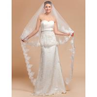 Wedding Veil One-tier Cathedral Veils Lace Applique Edge 118.11 in (300cm) Tulle IvoryA-line, Ball Gown, Princess, Sheath/ Column, 