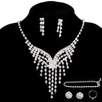 Wedding Party Jewelry Sets Crystal Pendant Necklace Ring Bracelet 2 Pairs of Drop Earrings Stud for Women\'s Accessories