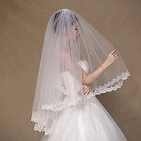 Wedding Veil Two-tier Fingertip Veils Lace Applique Edge Tulle