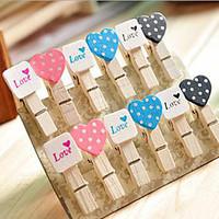 Wedding Décor Wooden Mini HeartSquare Clip - Set of 12 Pieces