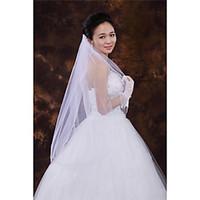 wedding veil one tier fingertip veils beaded edge tulle white ivory be ...