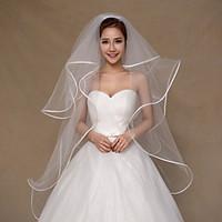 wedding veil four tier fingertip veils ribbon edge tulle ivory