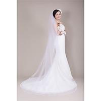 Wedding Veil One-tier Chapel Veils Ribbon Edge Tulle White Ivory Beige