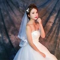 Wedding Veil One-tier Elbow Veils Fingertip Veils Lace Applique Edge Tulle Lace Ivory