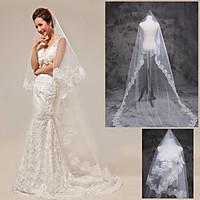 wedding veil one tier cathedral veils lace applique edge tulle lace