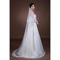 Wedding Veil Two-tier Fingertip Veils/Chapel Veils Lace Applique Edge