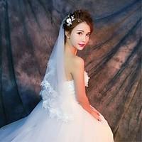 Wedding Veil One-tier Elbow Veils Fingertip Veils Lace Applique Edge Tulle Lace Ivory