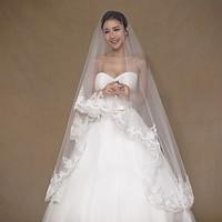 wedding veil one tier chapel veils lace applique edge tulle lace ivory