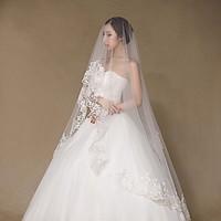 Wedding Veil One-tier Chapel Veils Lace Applique Edge Tulle Lace Ivory