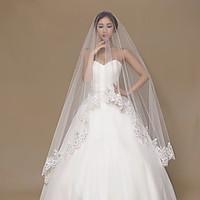 Wedding Veil One-tier Chapel Veils Lace Applique Edge Tulle Lace Ivory