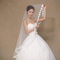 wedding veil one tier elbow veils fingertip veils lace applique edge t ...