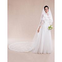 Wedding Veil Two-tier Cathedral Veils Lace Applique Edge White Ivory