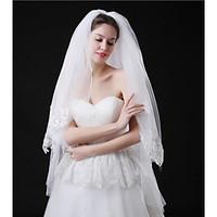 Wedding Veil Two-tier Fingertip Veils Hair Combs Lace Applique Edge Polyster