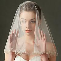 Wedding Veil One-tier Fingertip Veils Lace Applique Edge Tulle