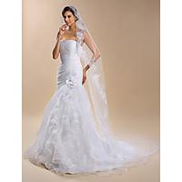 Wedding Veil One-tier Chapel Veils Lace Applique Edge Organza White