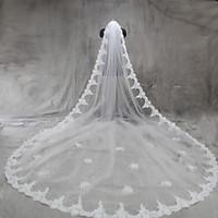 Wedding Veil One-tier Cathedral Veils Lace Applique Edge Tulle