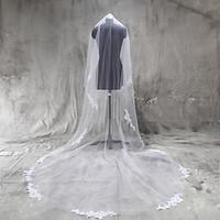 Wedding Veil One-tier Cathedral Veils Lace Applique Edge Tulle