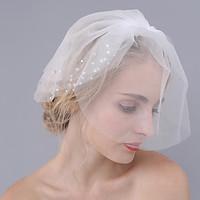 Wedding Veil Three-tier Blusher Veils Cut Edge Tulle Rhinestone By Hand