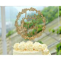 Wedding Cake Topper Personalized with Bride and Groom Names Made of Natural Wood